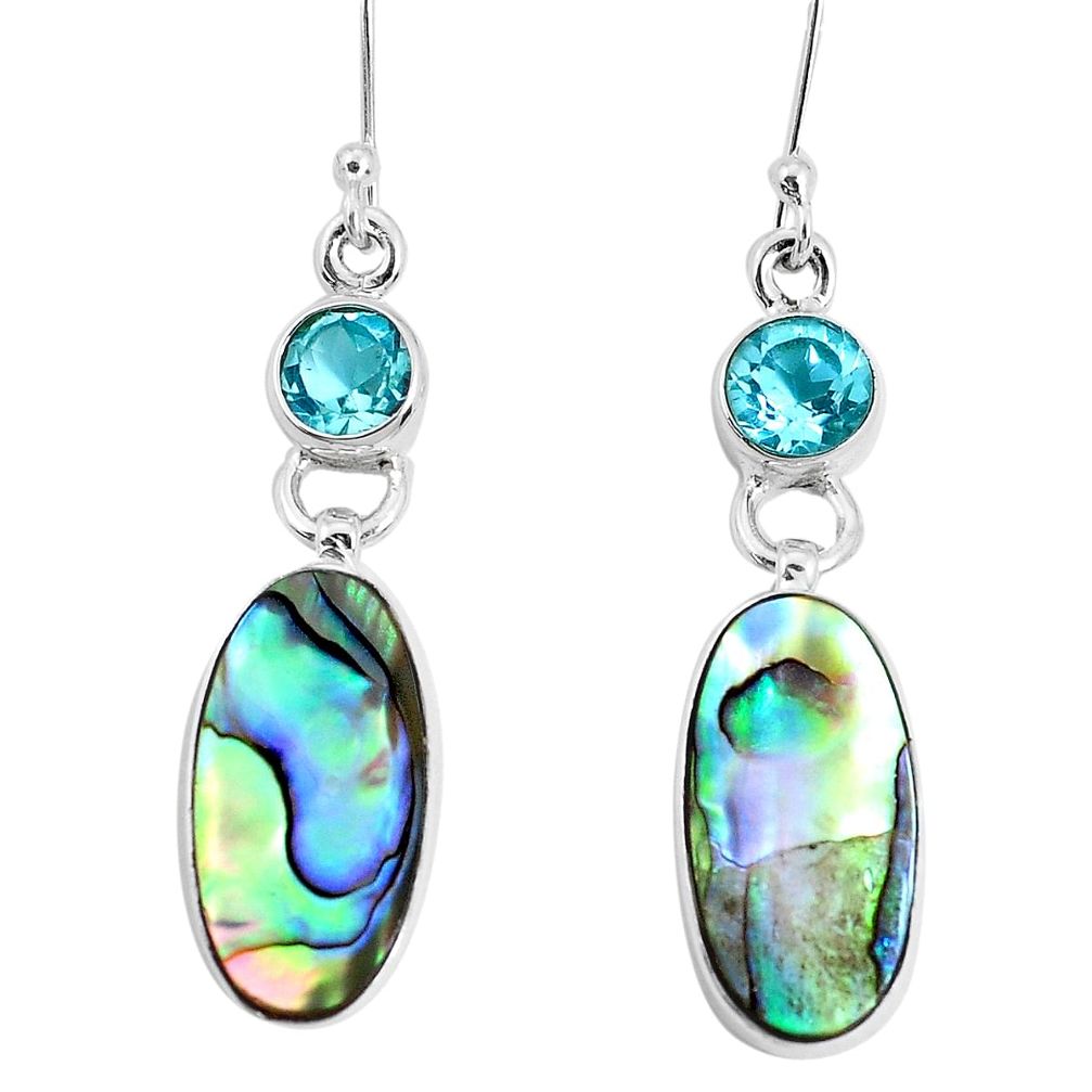 925 silver 11.66cts natural green abalone paua seashell topaz earrings p29359