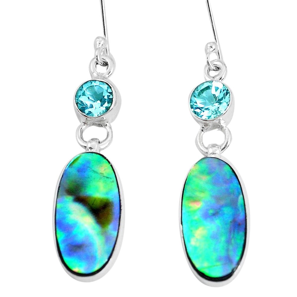 11.66cts natural green abalone paua seashell topaz 925 silver earrings p29360