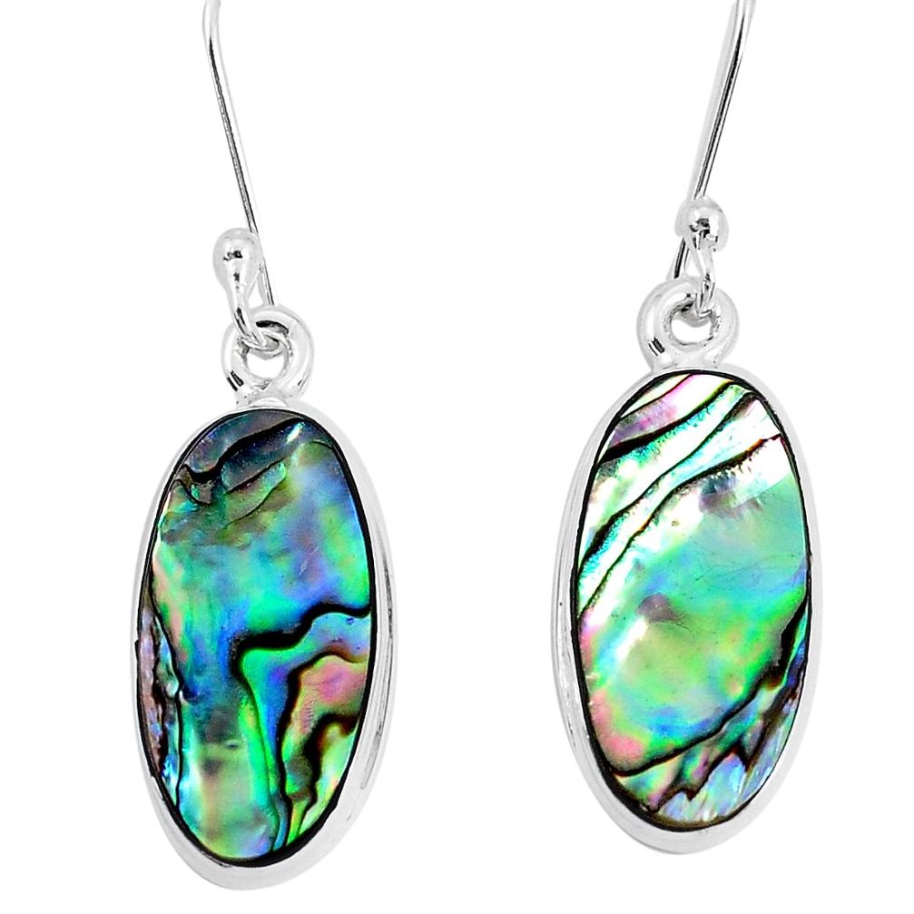 7.97cts natural green abalone paua seashell 925 silver dangle earrings p29371