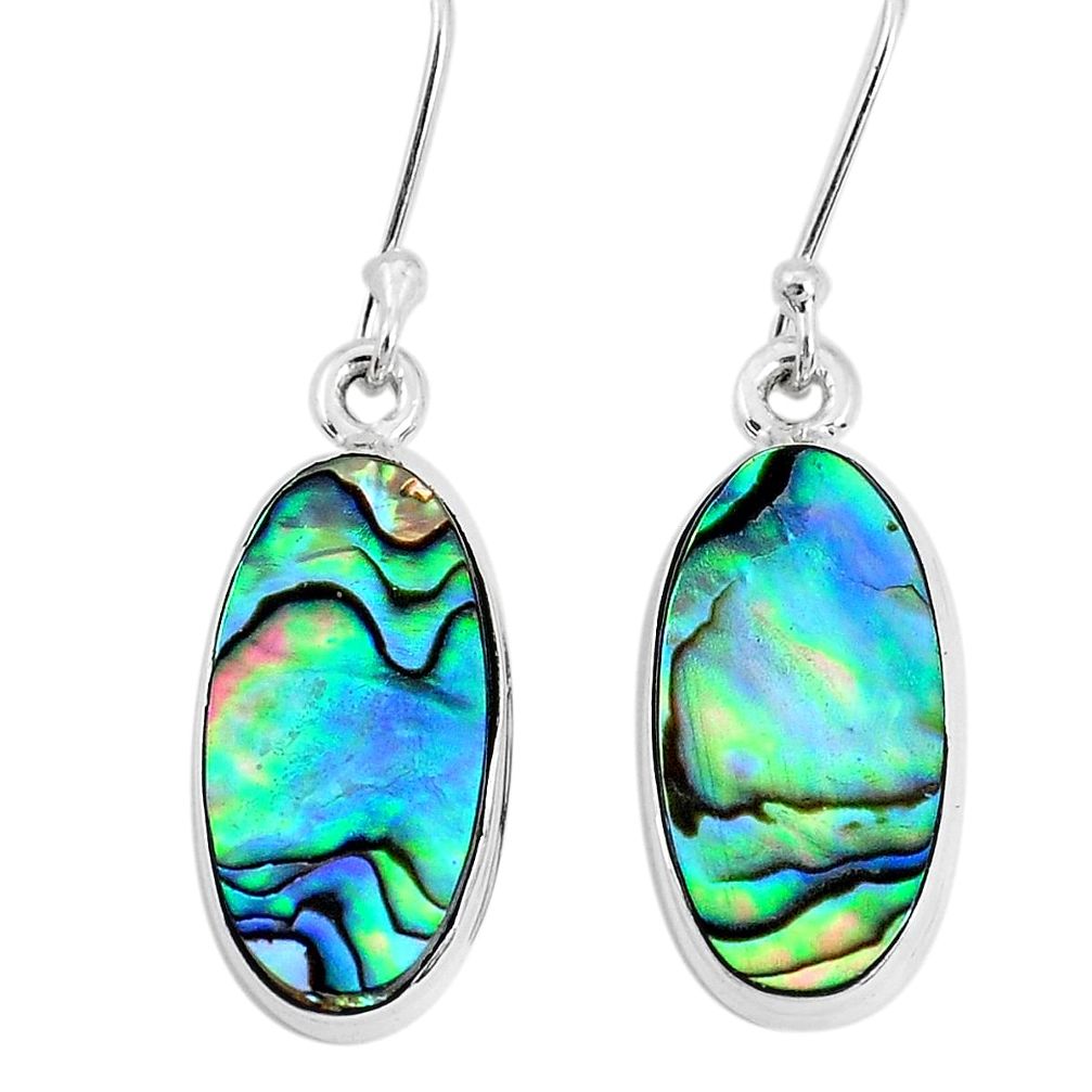 8.73cts natural green abalone paua seashell 925 silver dangle earrings p29379