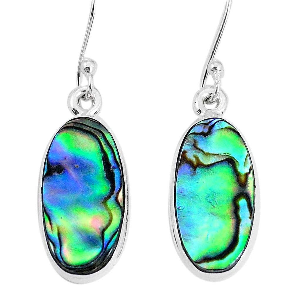 9.61cts natural green abalone paua seashell 925 silver dangle earrings p29380