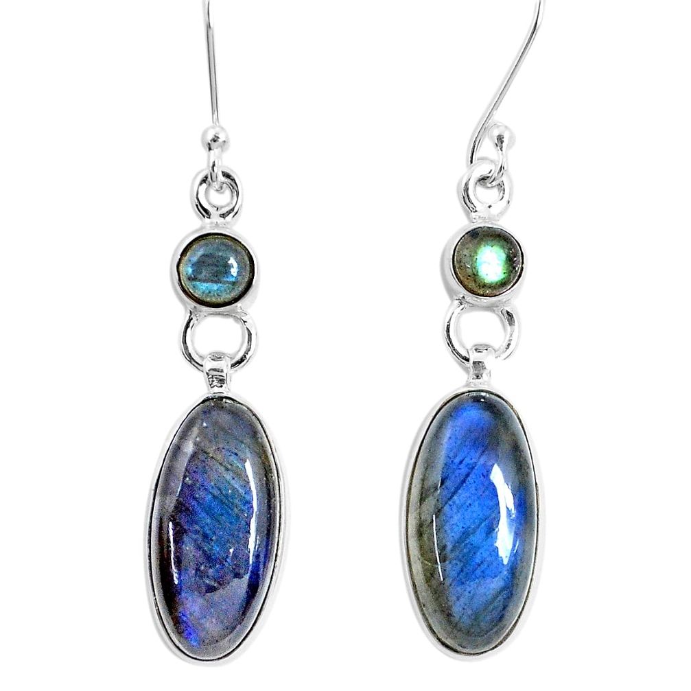 14.43cts natural blue labradorite 925 sterling silver dangle earrings p29400