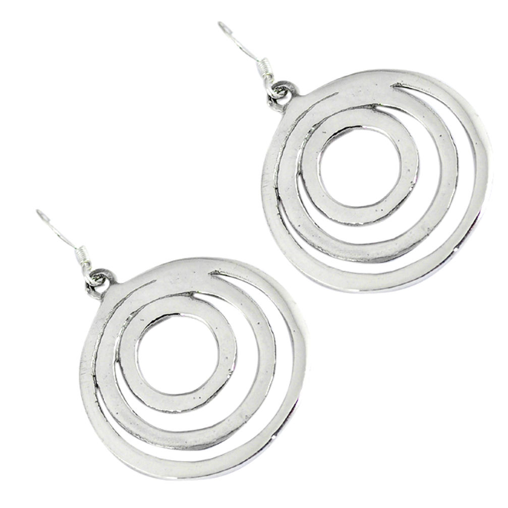 925 silver indonesian bali style solid dangle designer circle earrings p2942