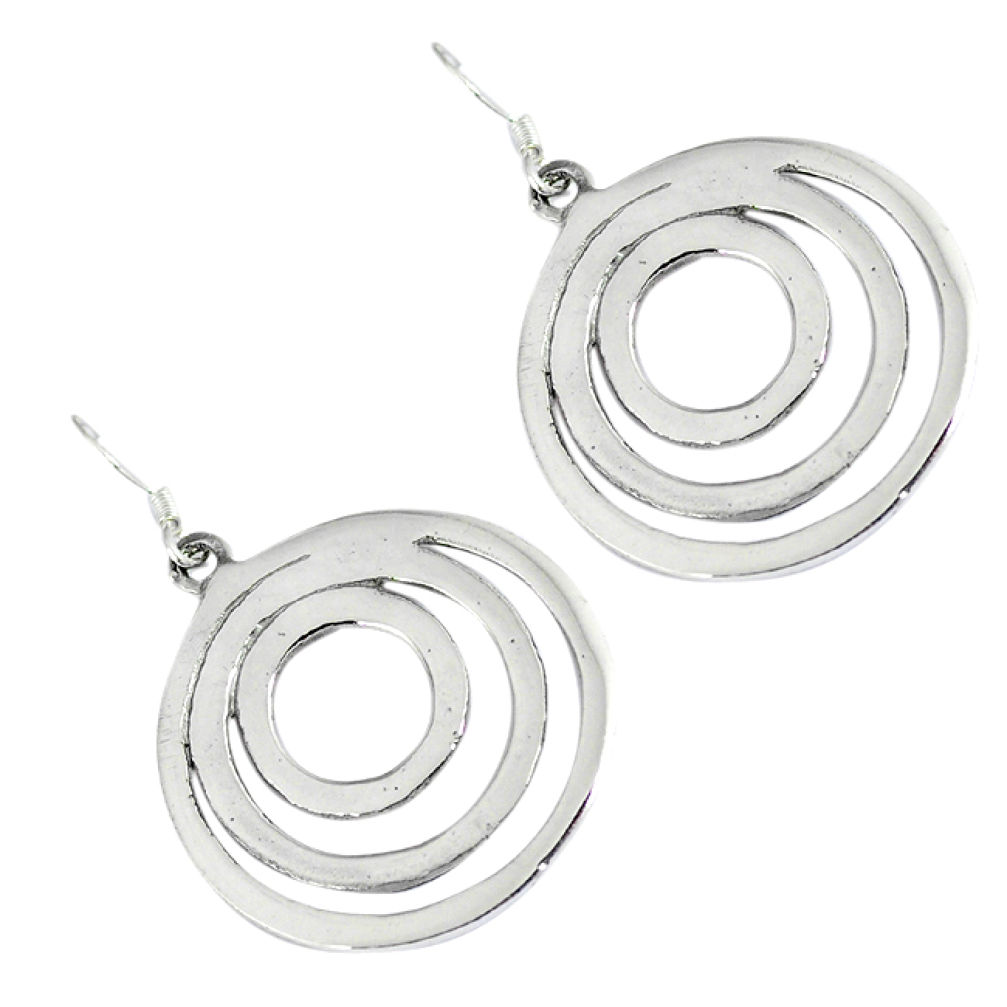 Indonesian bali style solid 925 silver dangle designer circle earrings p2944