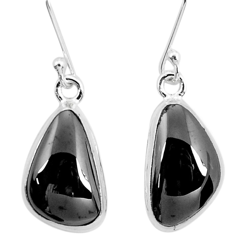 13.24cts natural black shungite fancy 925 sterling silver dangle earrings p29487