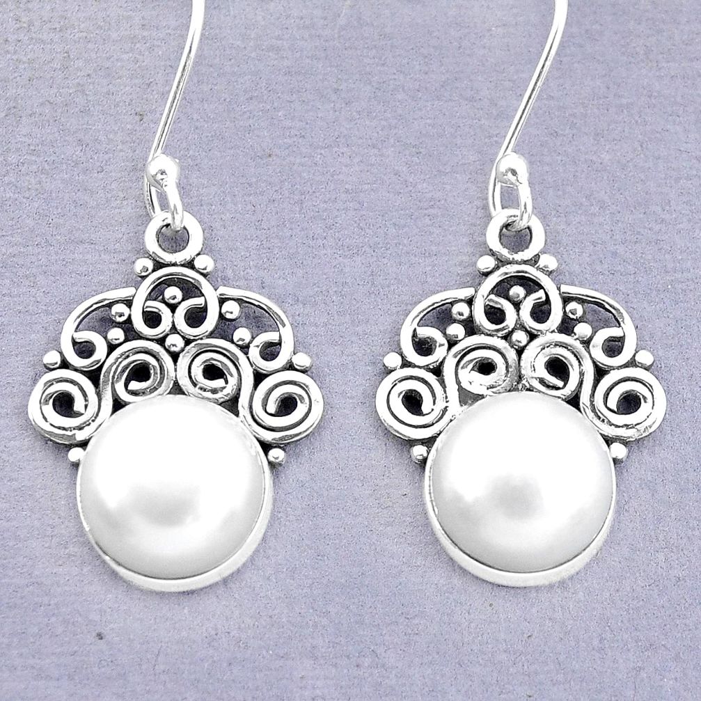 10.68cts natural white pearl 925 sterling silver dangle earrings jewelry p29605