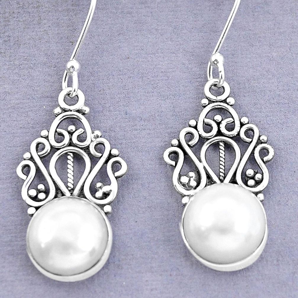 9.97cts natural white pearl 925 sterling silver dangle earrings jewelry p29609