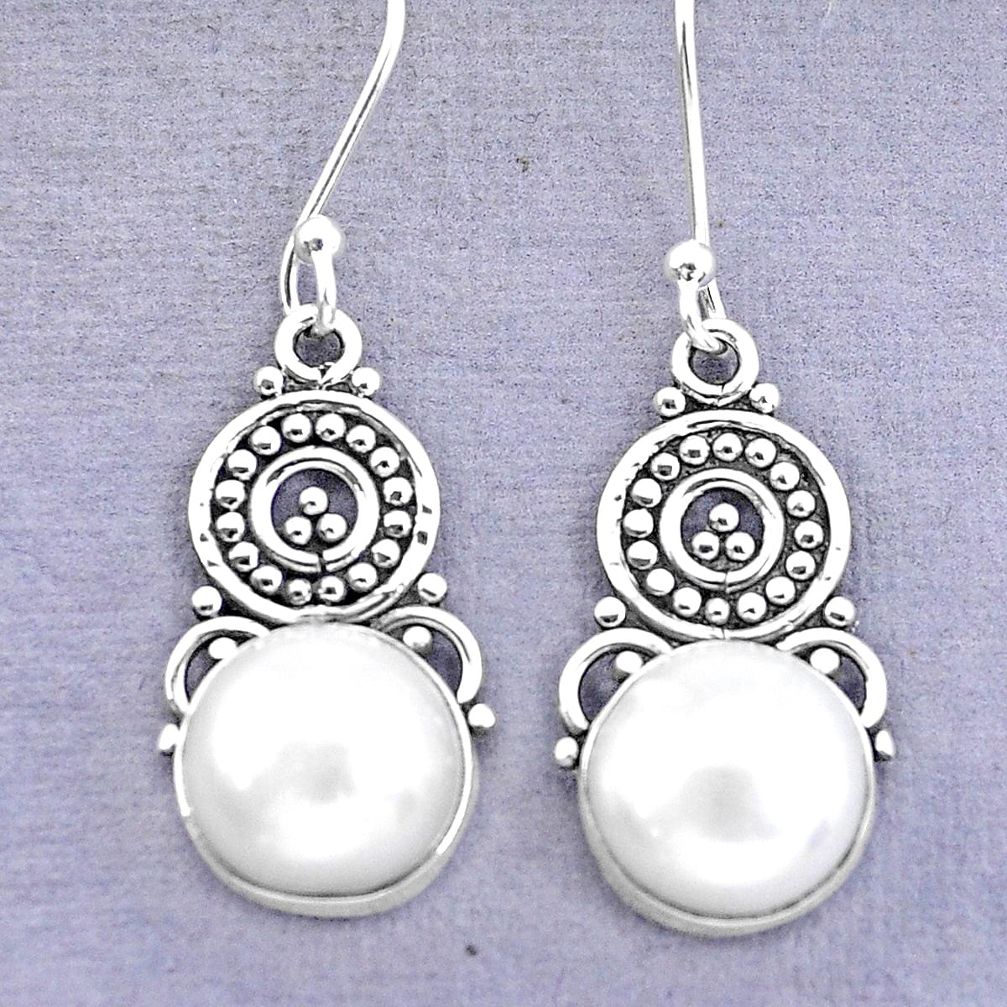 9.99cts natural white pearl 925 sterling silver dangle earrings jewelry p29614