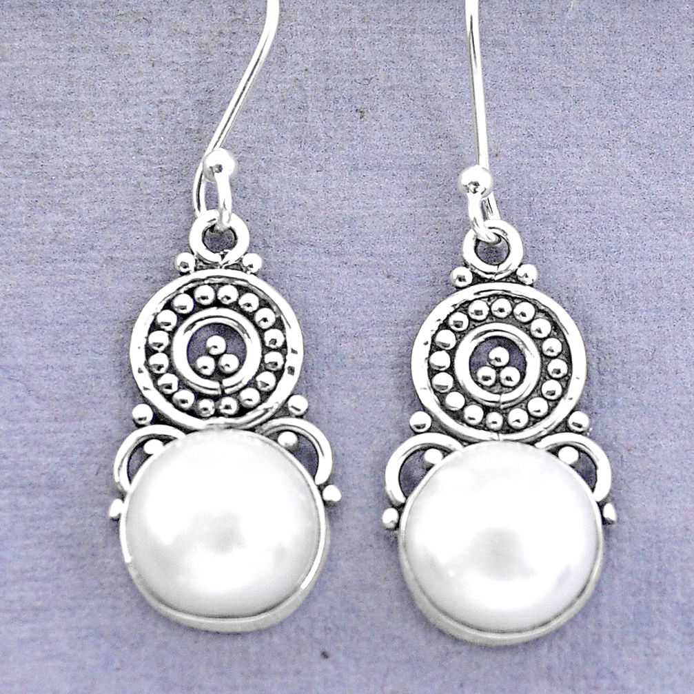 925 sterling silver 9.99cts natural white pearl dangle earrings jewelry p29616