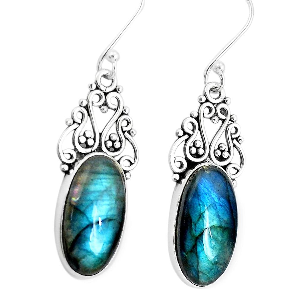 12.29cts natural blue labradorite 925 sterling silver dangle earrings p29652