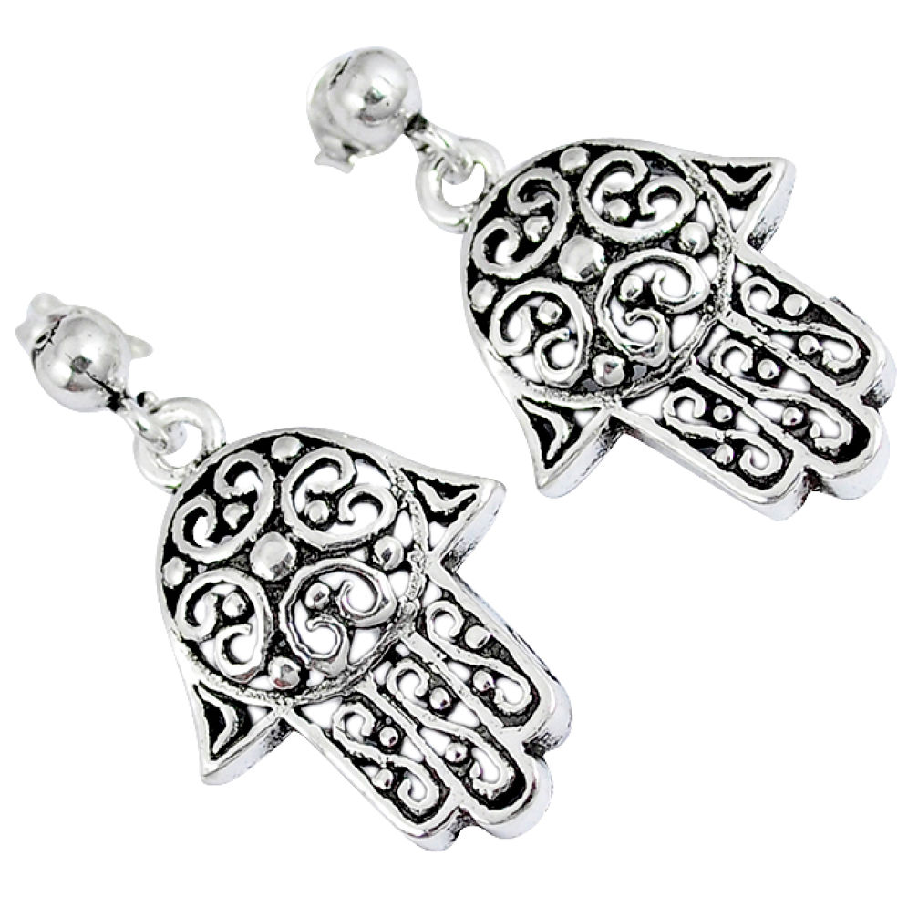 Indonesian bali style solid 925 silver hand of god hamsa earrings jewelry p2987