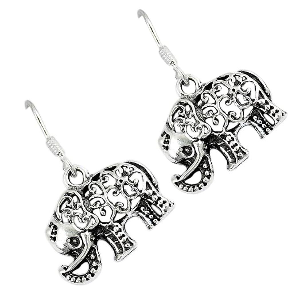 Indonesian bali style solid 925 sterling silver elephant earrings jewelry p3006