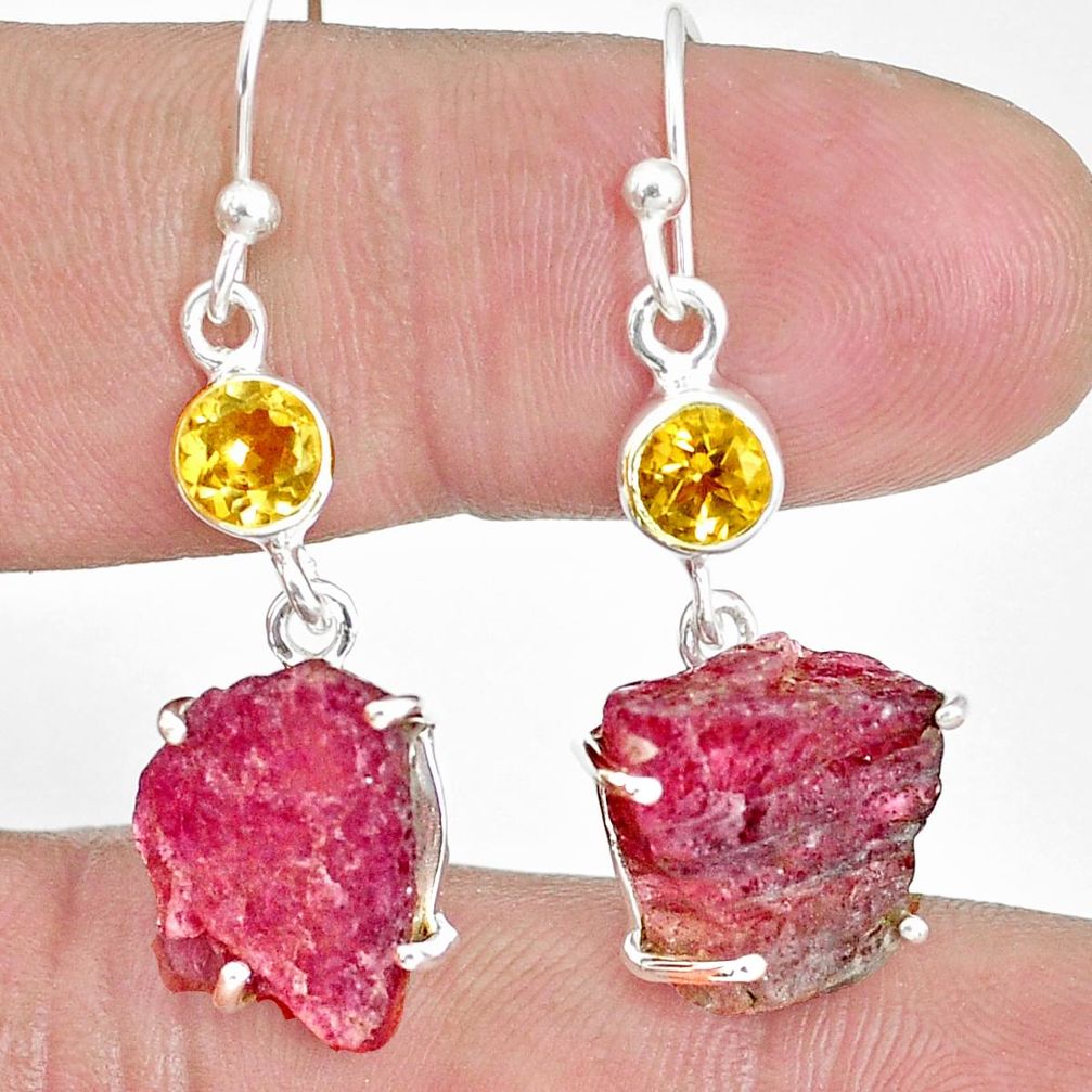 16.49cts natural watermelon tourmaline rough 925 silver dangle earrings p30206