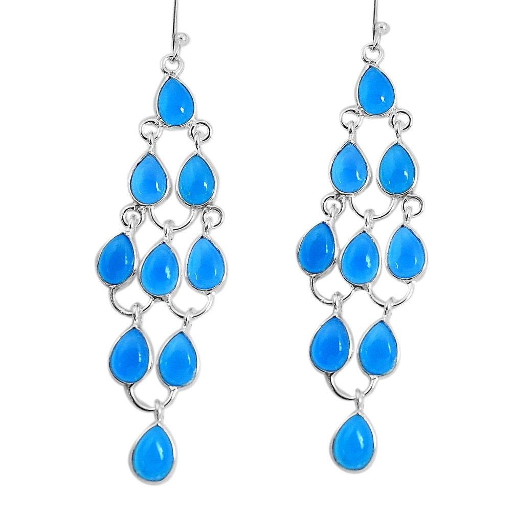 22.27cts natural blue chalcedony 925 sterling silver chandelier earrings p30482