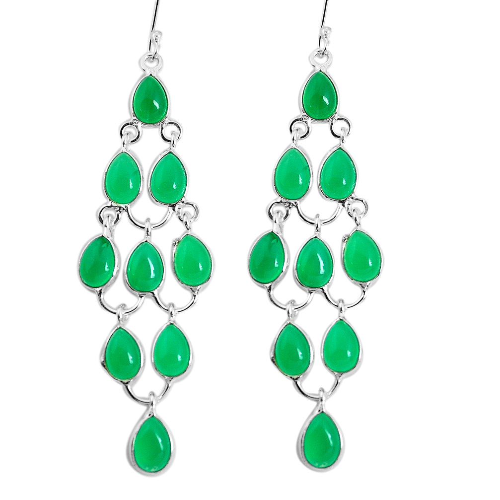 925 sterling silver 22.82cts natural green chalcedony chandelier earrings p30488