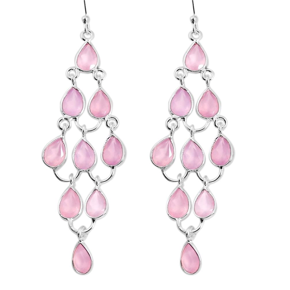 21.05cts natural pink chalcedony 925 sterling silver chandelier earrings p30491