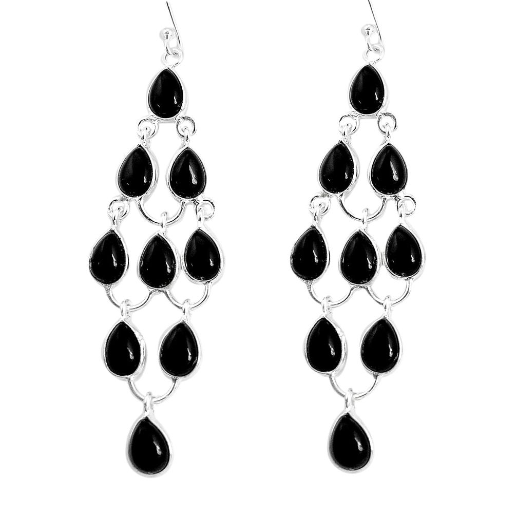 22.30cts natural black onyx 925 sterling silver chandelier earrings p30497