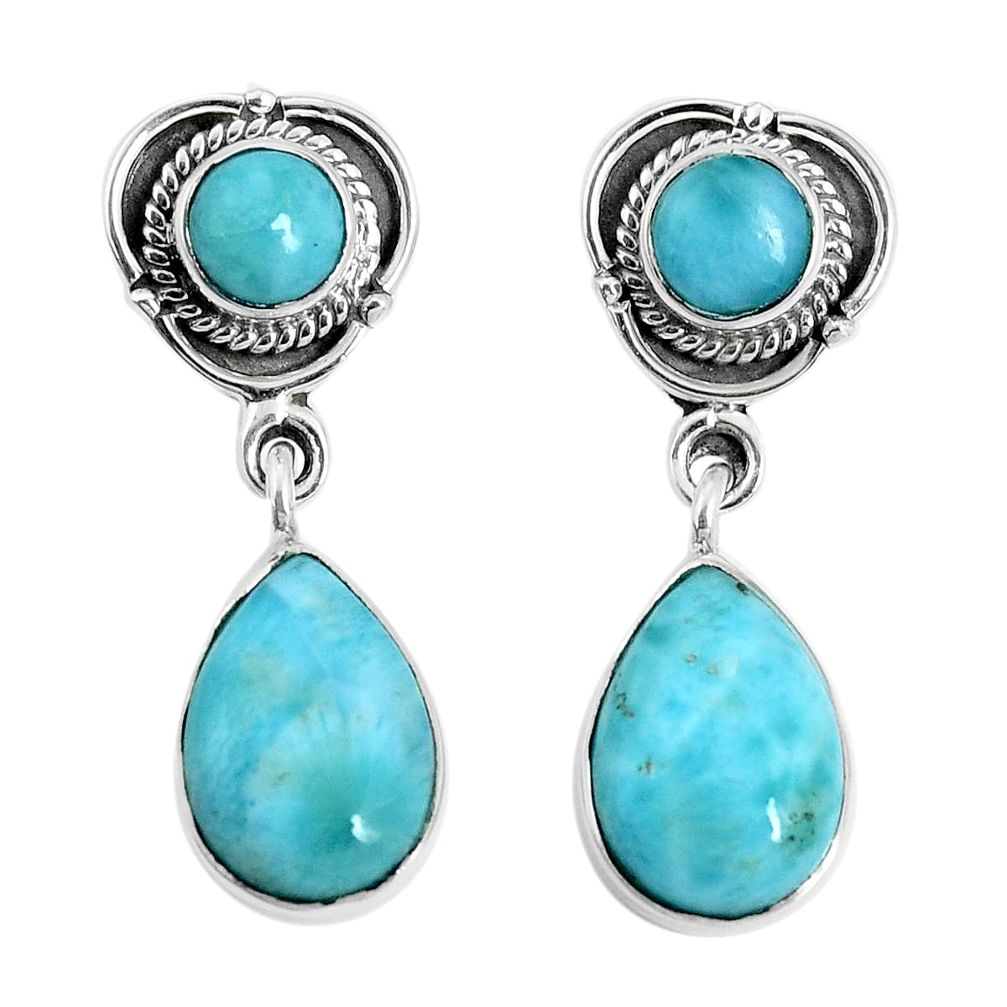 13.09cts natural blue larimar 925 sterling silver dangle earrings jewelry p30505