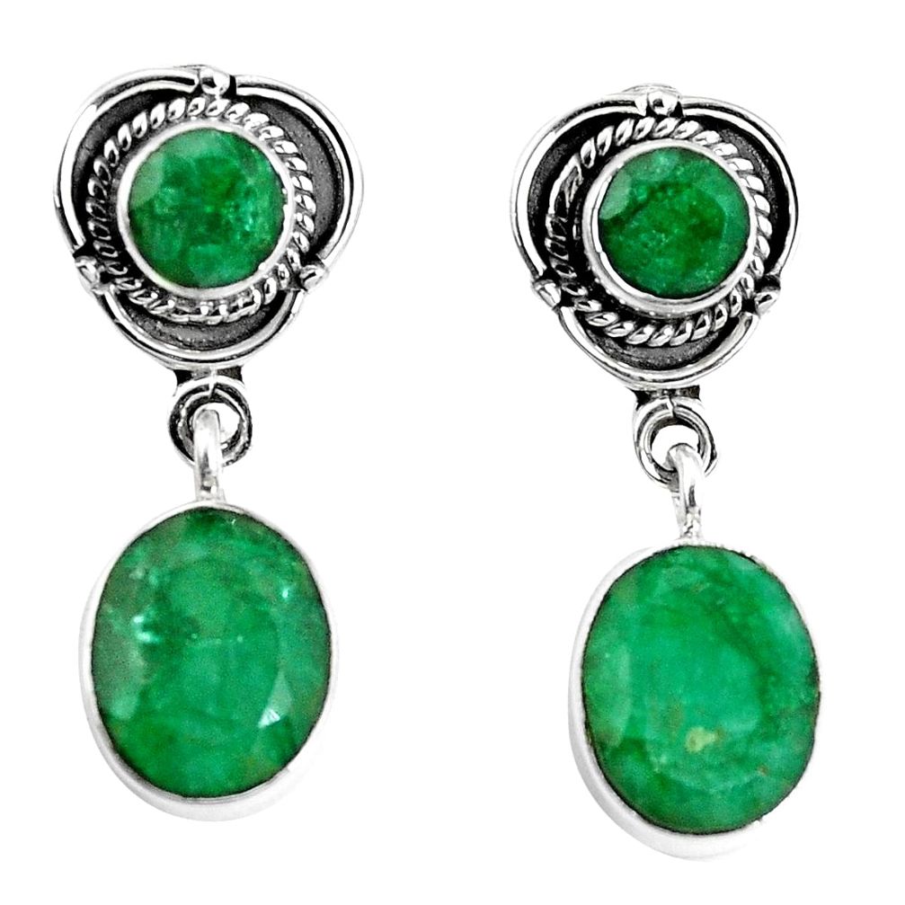 925 sterling silver 12.31cts natural green emerald dangle earrings p30510