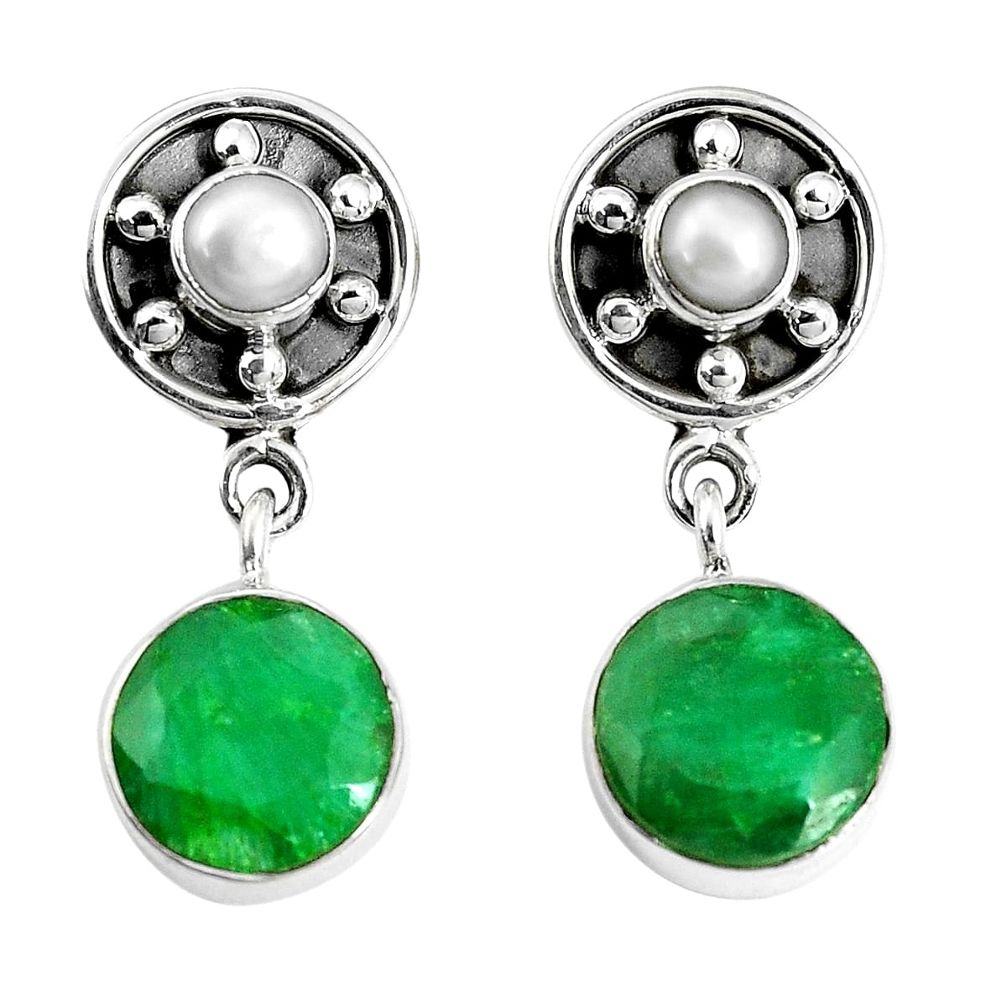 13.34cts natural green emerald pearl 925 sterling silver dangle earrings p30522