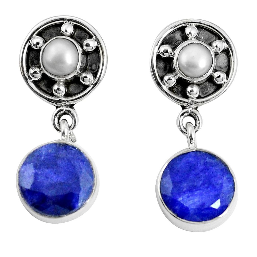 925 sterling silver 13.41cts natural blue sapphire pearl dangle earrings p30524