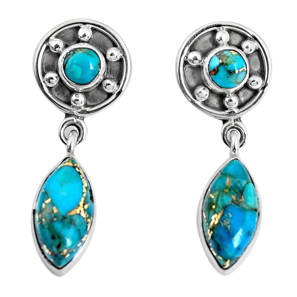 12.33cts blue copper turquoise 925 sterling silver dangle earrings p30528