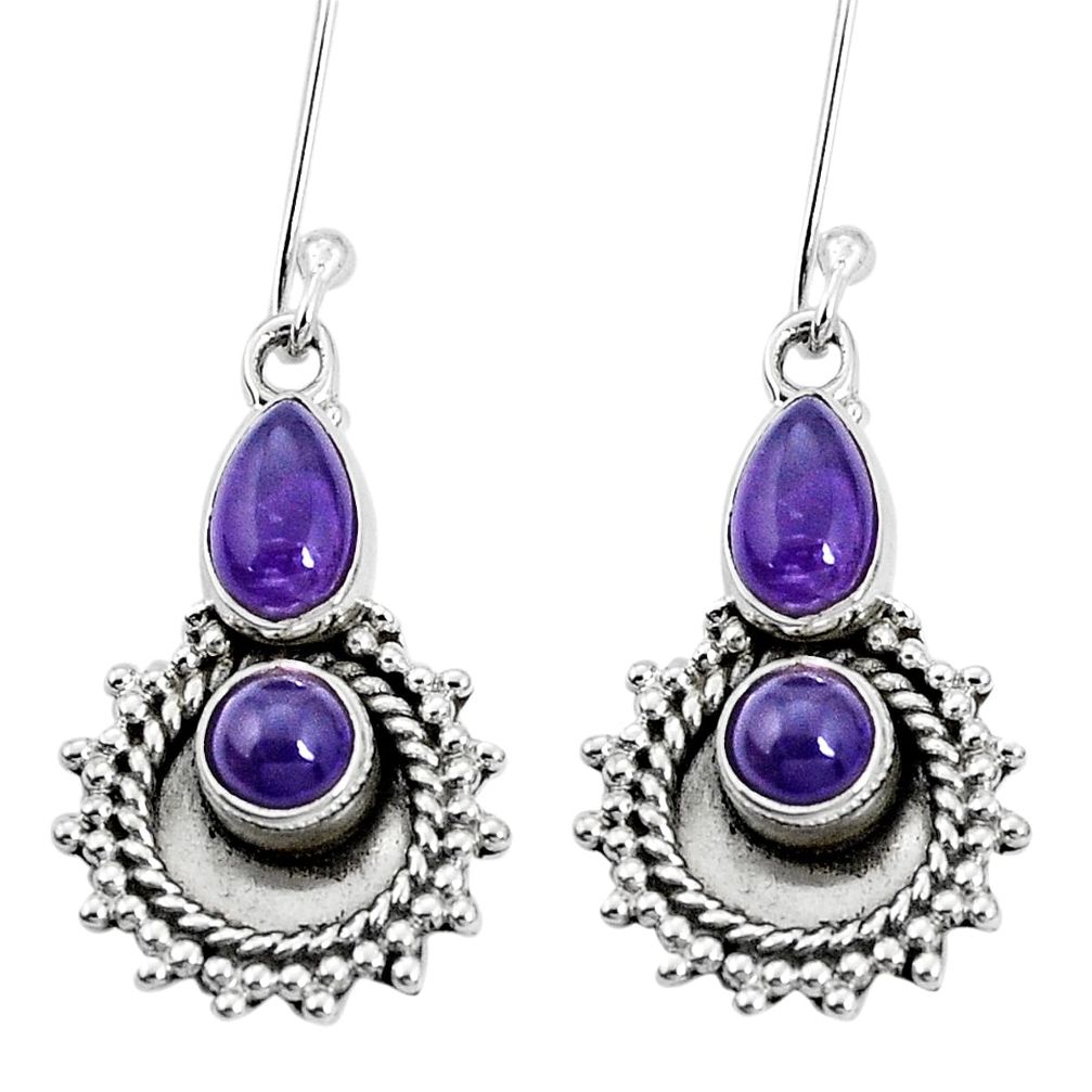 6.18cts natural purple amethyst 925 sterling silver dangle earrings p30542
