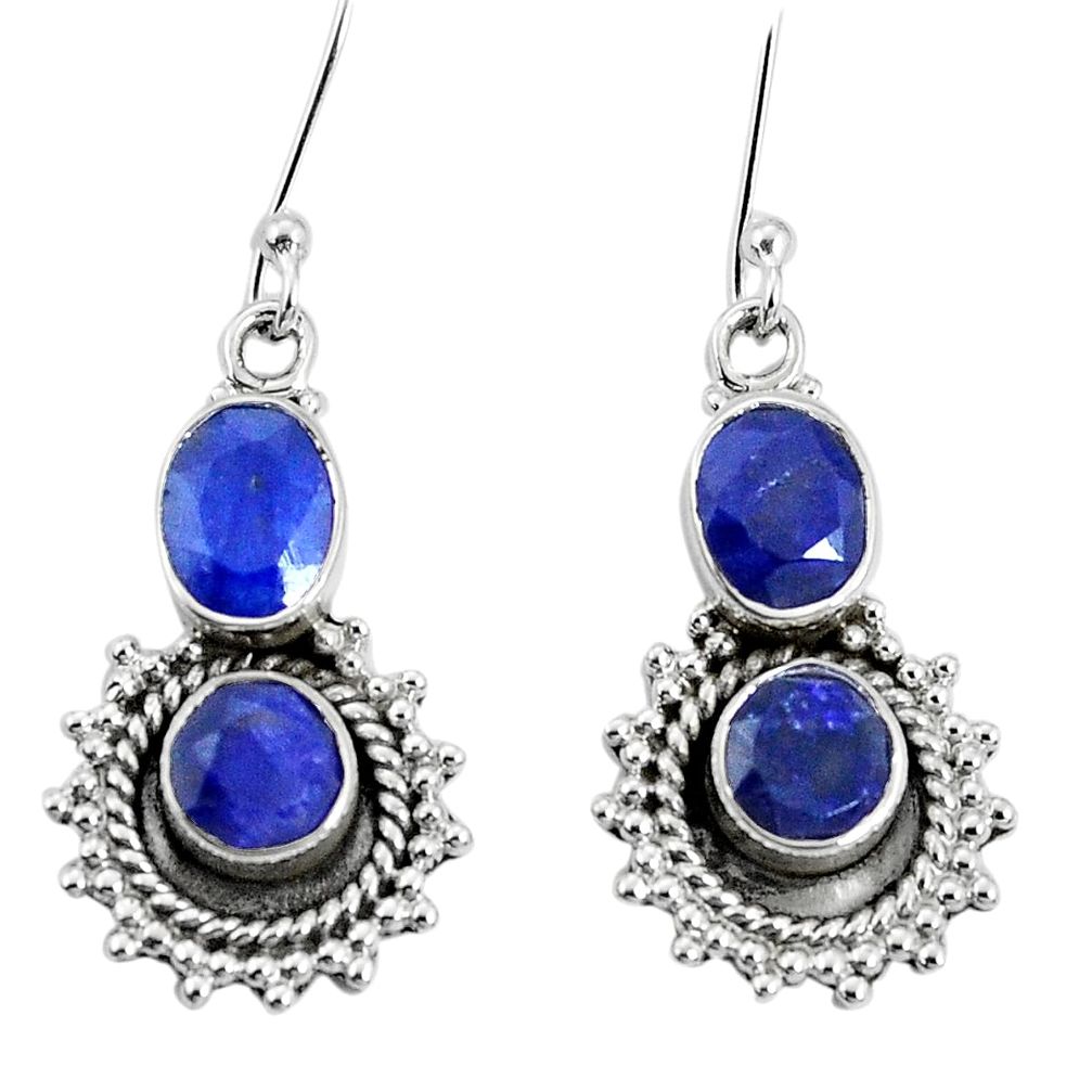6.33cts natural blue sapphire 925 sterling silver dangle earrings jewelry p30545