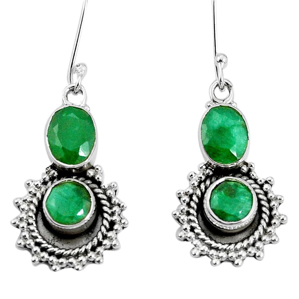 925 sterling silver 6.57cts natural green emerald dangle earrings jewelry p30548