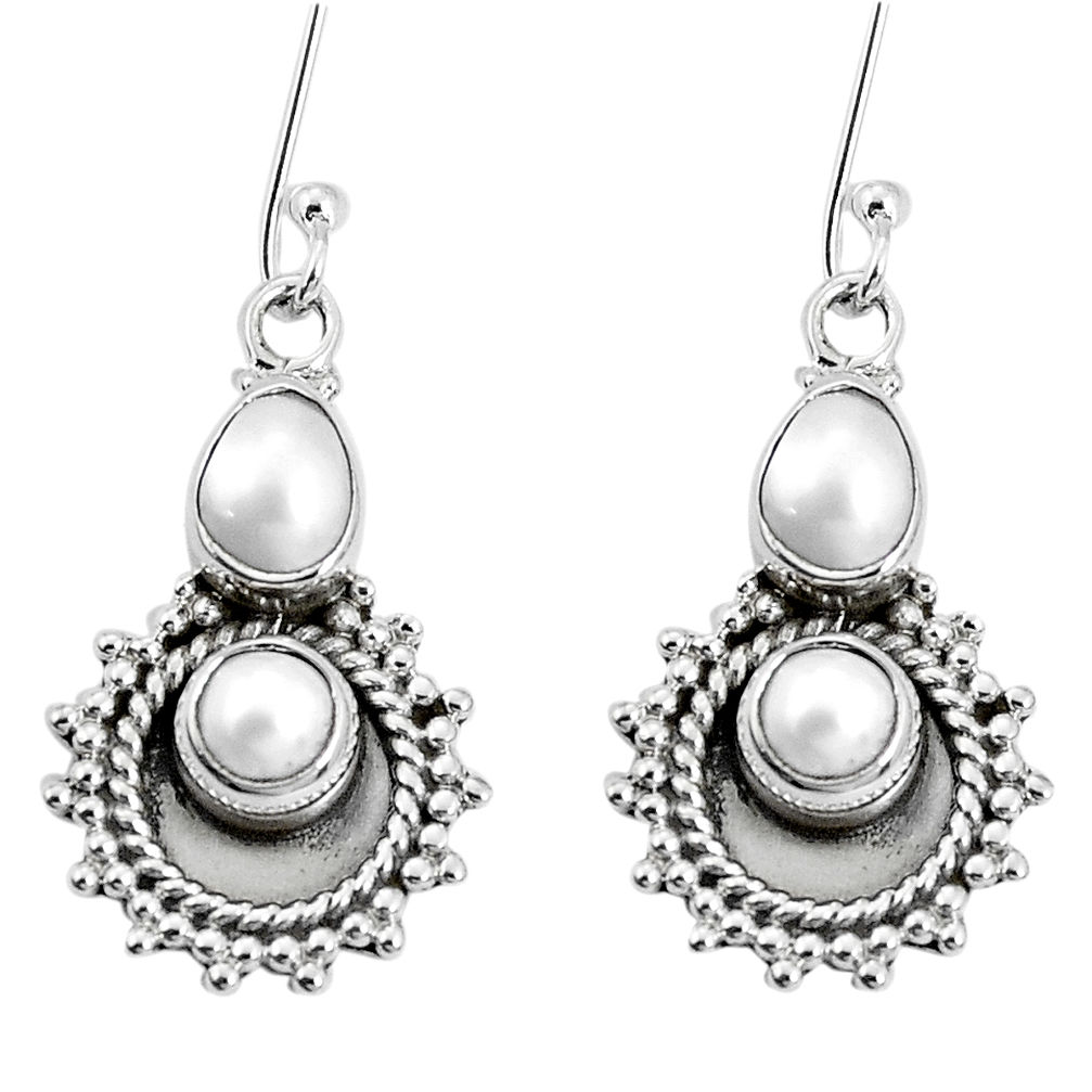 5.97cts natural white pearl 925 sterling silver dangle earrings jewelry p30552