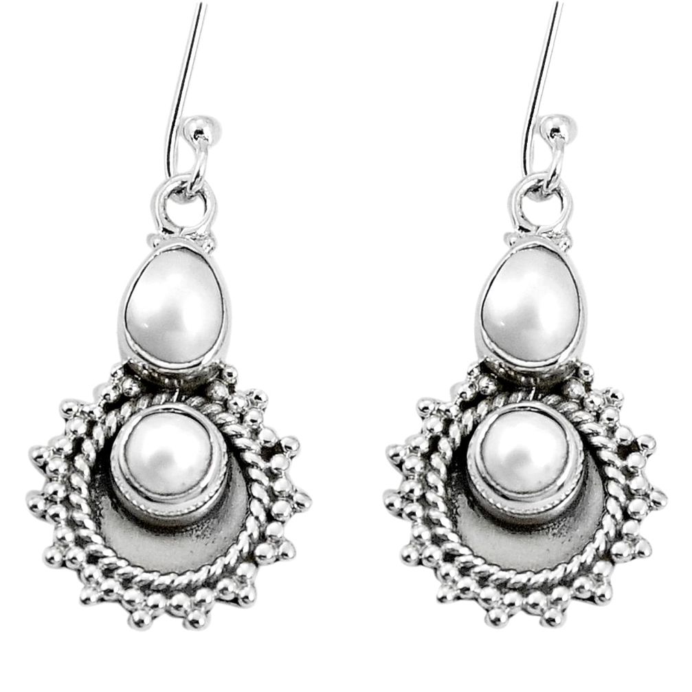 5.97cts natural white pearl 925 sterling silver dangle earrings jewelry p30553