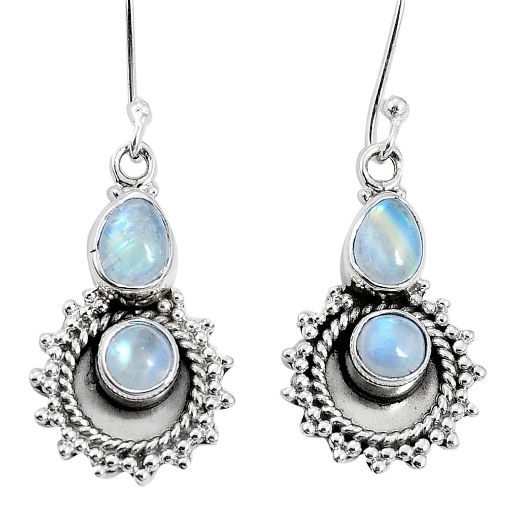 925 sterling silver 6.18cts natural rainbow moonstone dangle earrings p30558