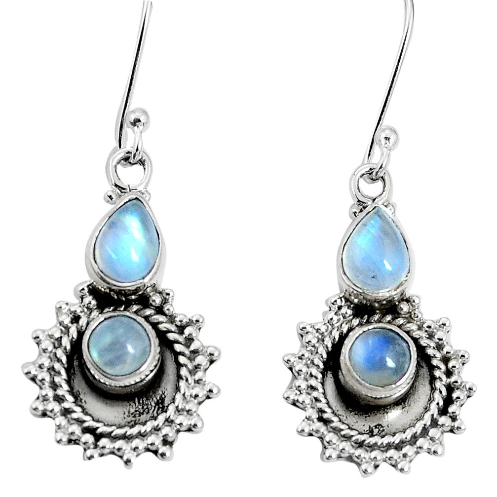 5.97cts natural rainbow moonstone 925 sterling silver dangle earrings p30559