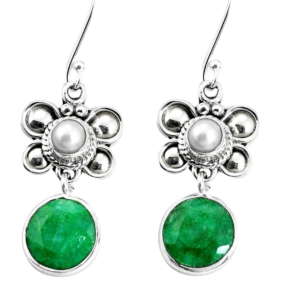 10.84cts natural green emerald white pearl 925 silver butterfly earrings p30577