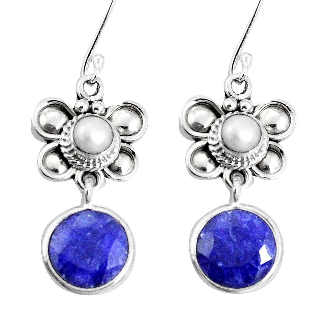 10.60cts natural blue sapphire white pearl 925 silver butterfly earrings p30579