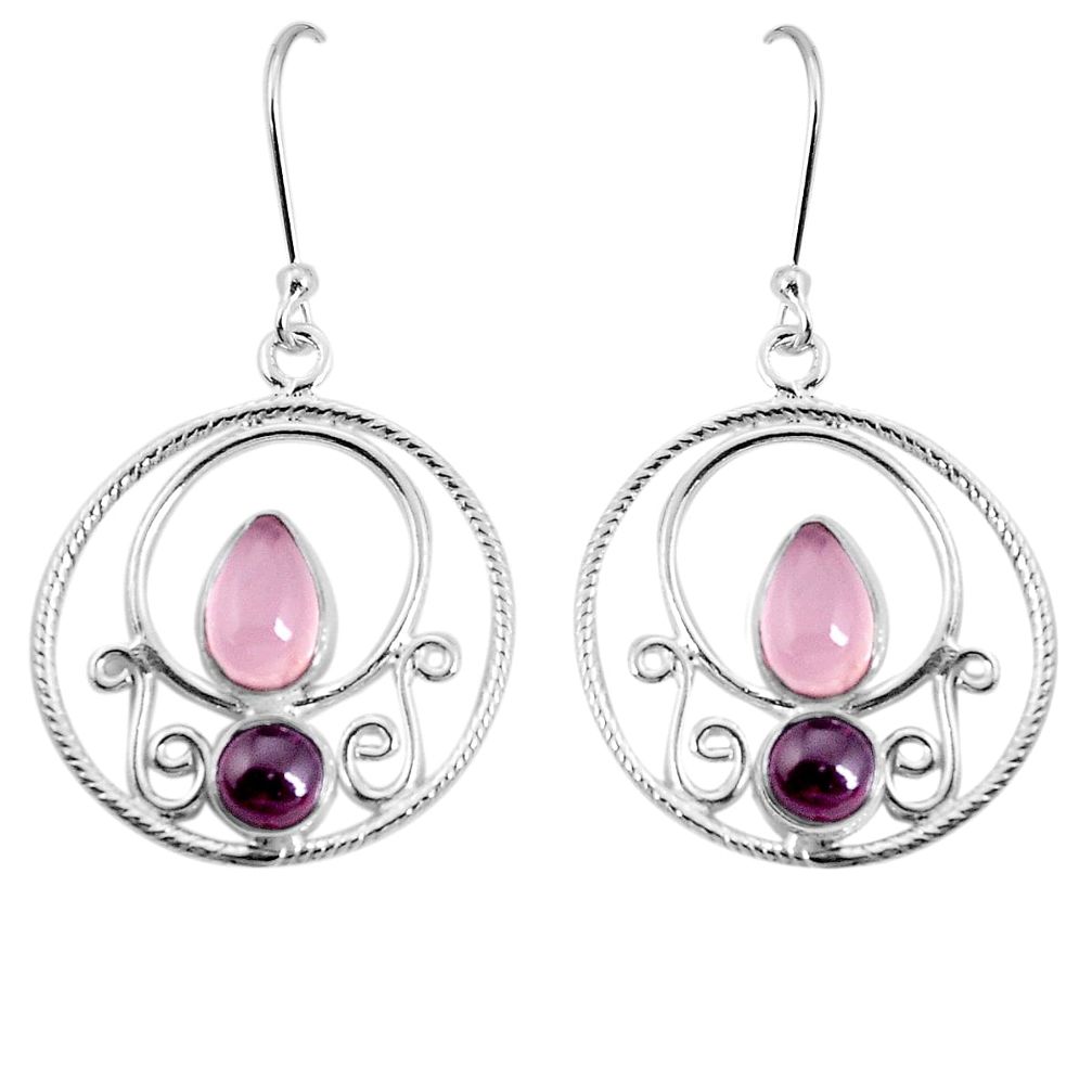 6.32cts natural pink rose quartz garnet 925 silver dangle earrings p30585