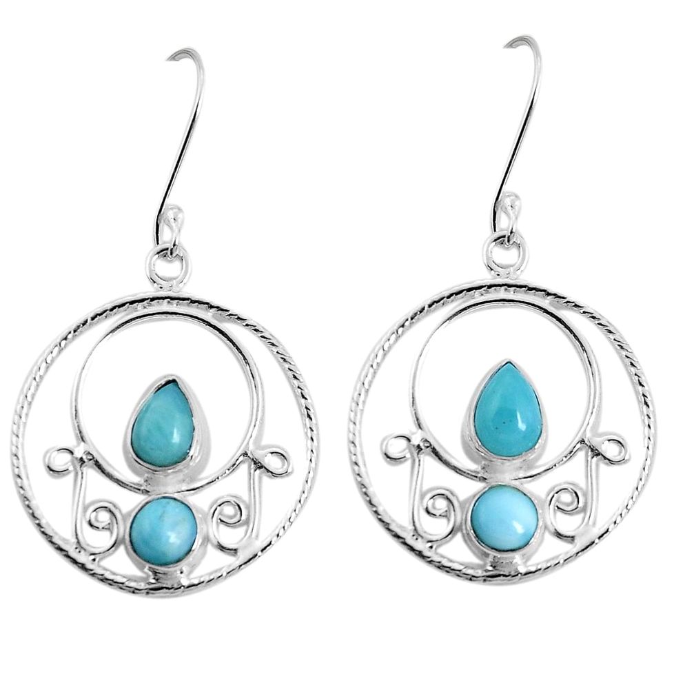 6.18cts natural blue larimar 925 sterling silver dangle earrings jewelry p30589