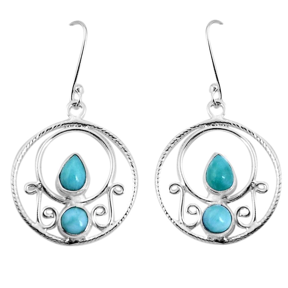 925 sterling silver 6.18cts natural blue larimar dangle earrings jewelry p30590