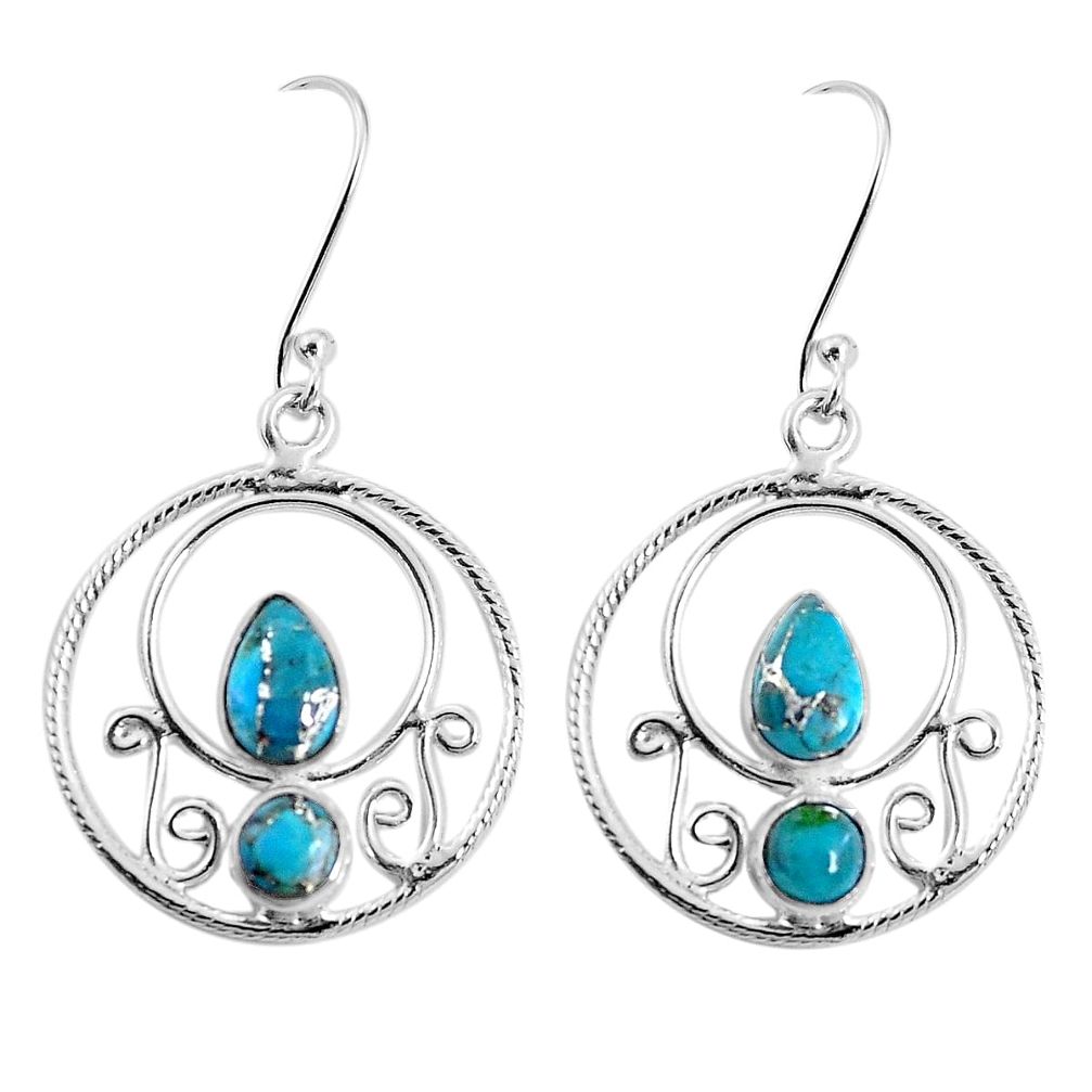 6.13cts blue copper turquoise 925 sterling silver dangle earrings jewelry p30591