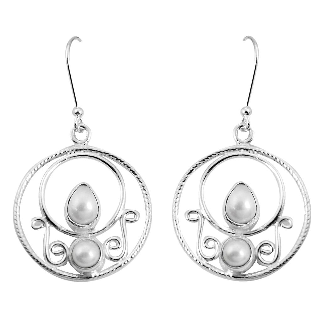 6.33cts natural white pearl 925 sterling silver dangle earrings jewelry p30593