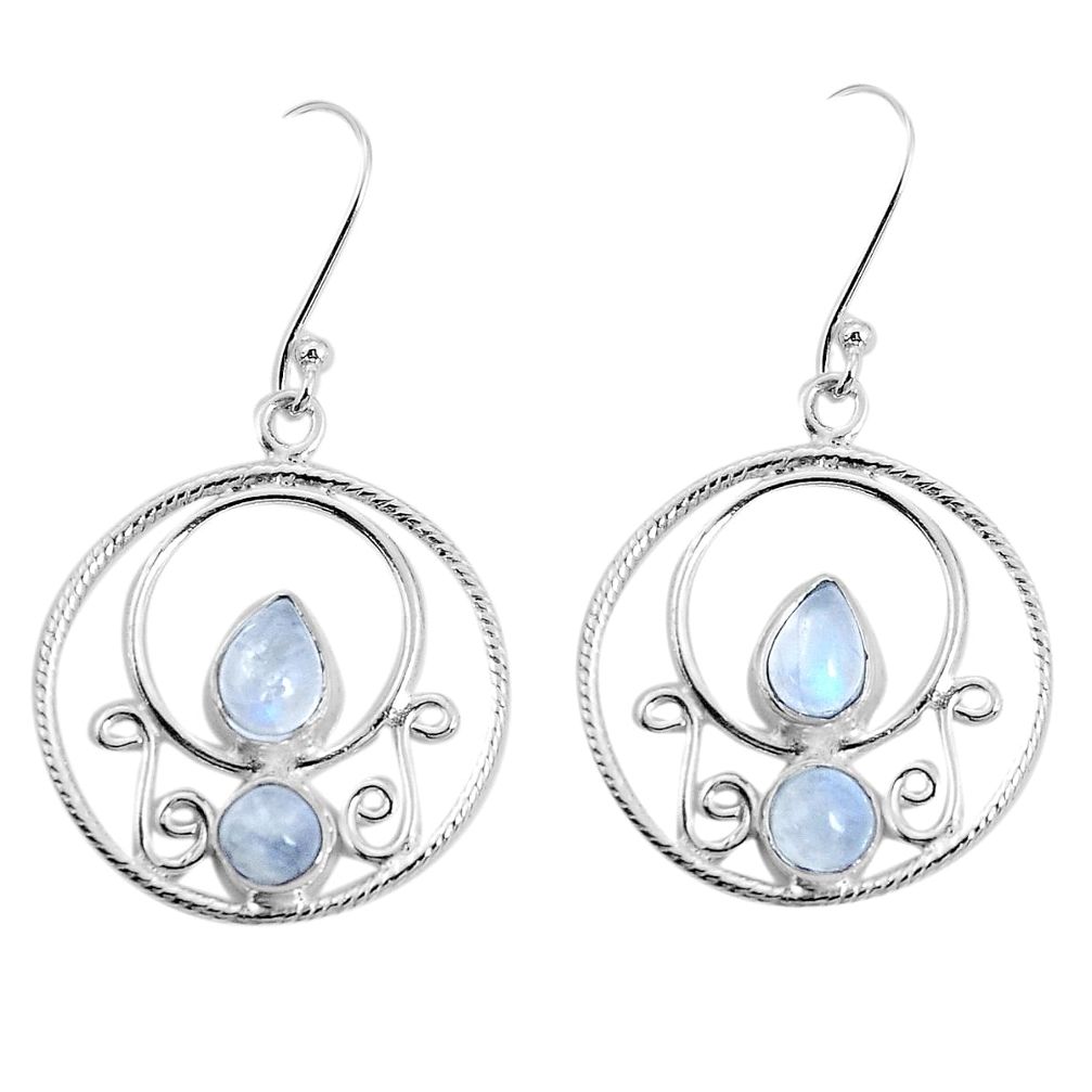 6.18cts natural rainbow moonstone 925 sterling silver dangle earrings p30595