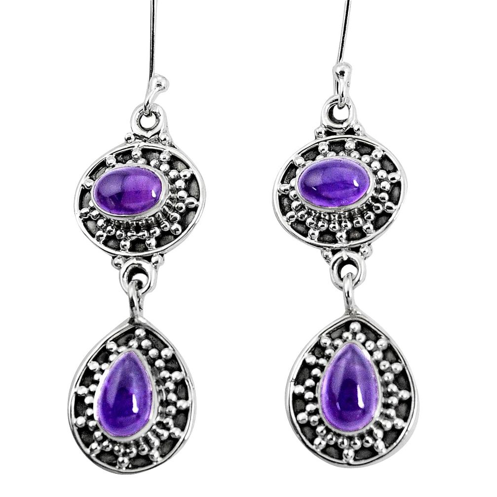 6.80cts natural purple amethyst 925 sterling silver dangle earrings p30601