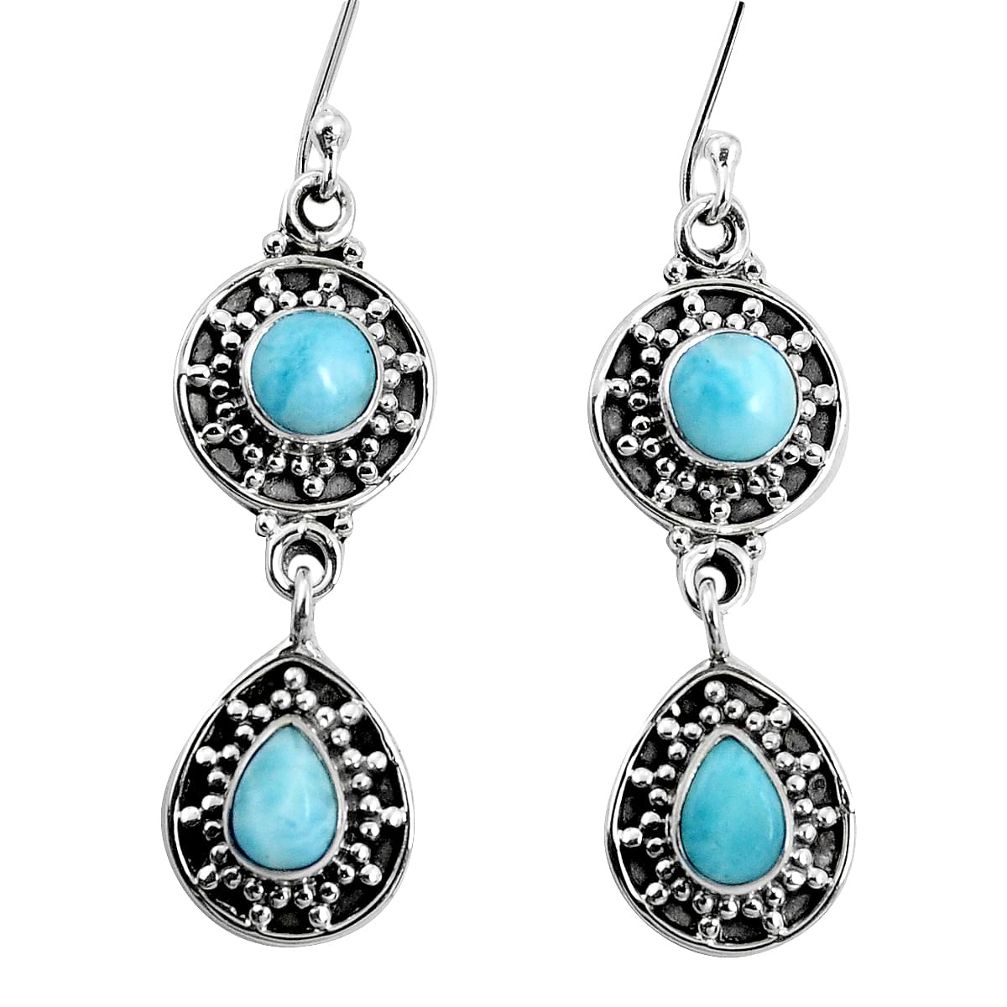 6.57cts natural blue larimar 925 sterling silver dangle earrings jewelry p30605