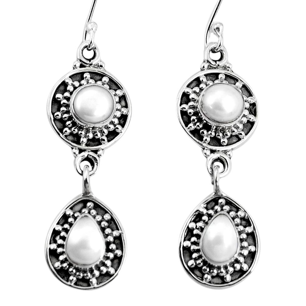 925 sterling silver 6.57cts natural white pearl dangle earrings jewelry p30607