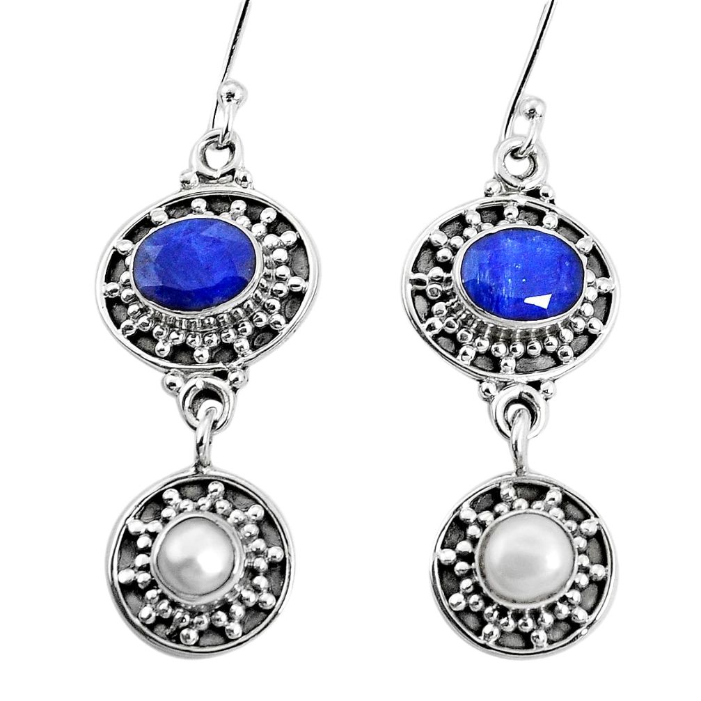 6.80cts natural blue sapphire white pearl 925 sterling silver earrings p30611