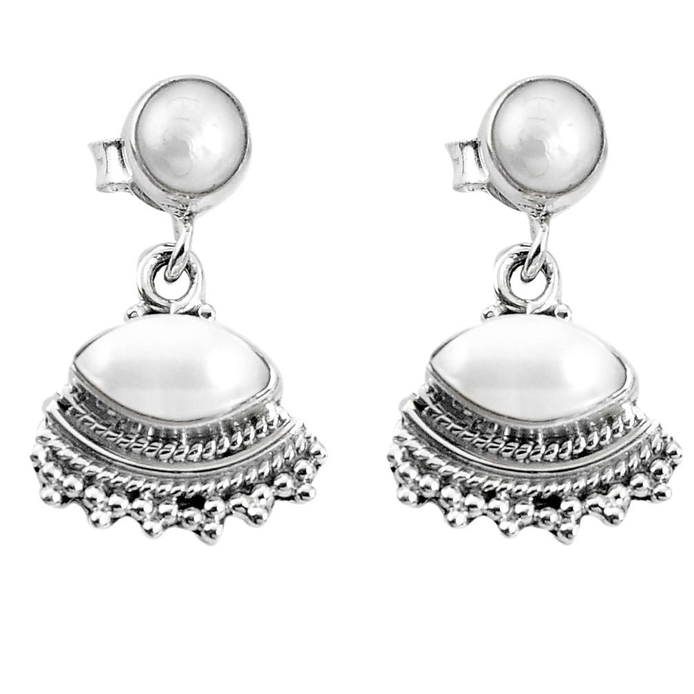 7.40cts natural white pearl 925 sterling silver dangle earrings jewelry p30636