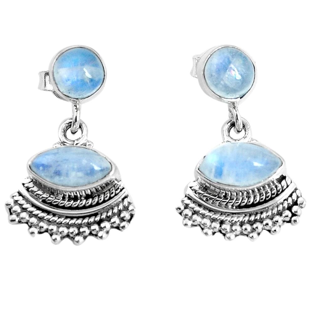 7.66cts natural rainbow moonstone 925 sterling silver dangle earrings p30639