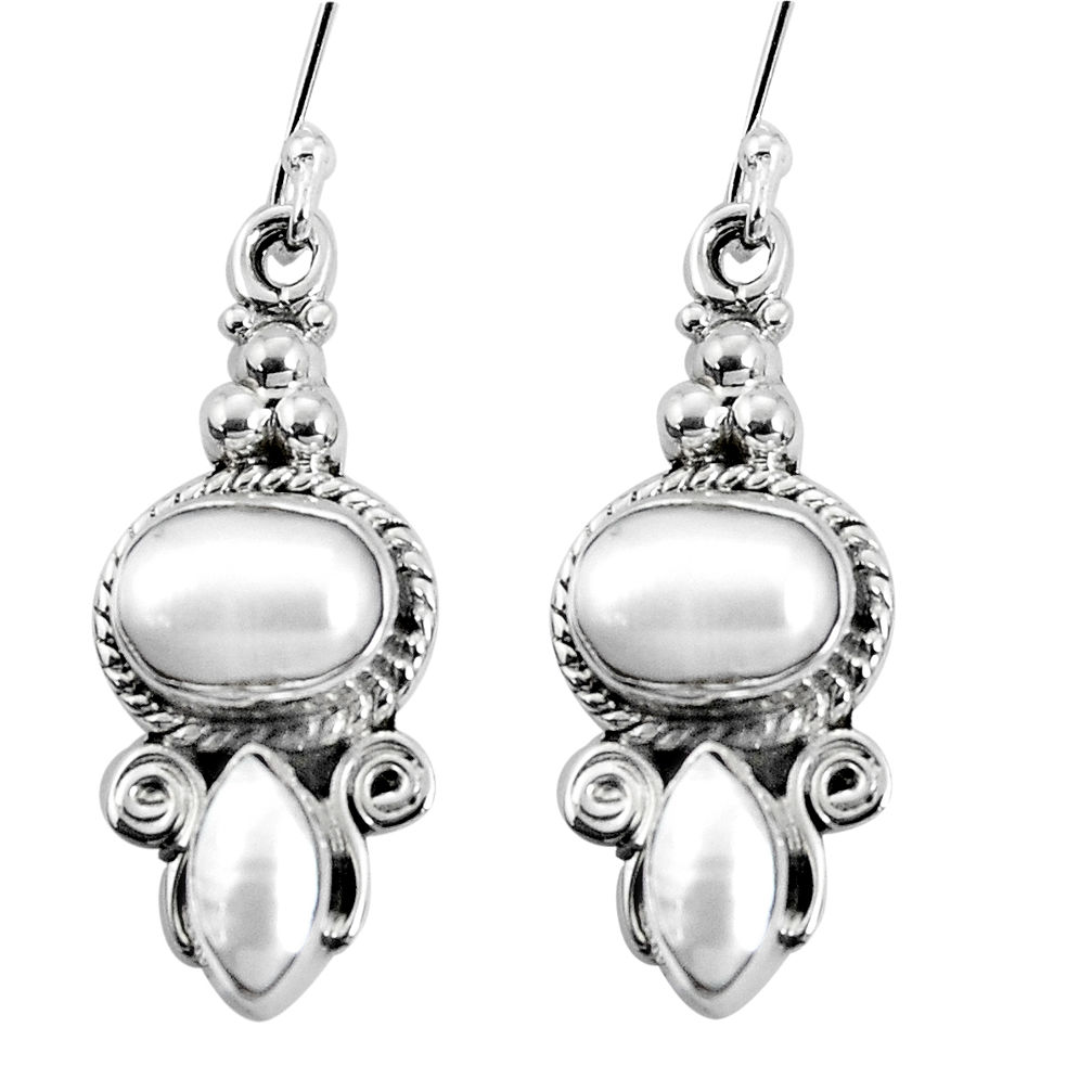 925 sterling silver 8.77cts natural white pearl dangle earrings jewelry p30643