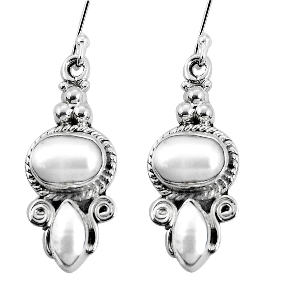 8.42cts natural white pearl 925 sterling silver dangle earrings jewelry p30644