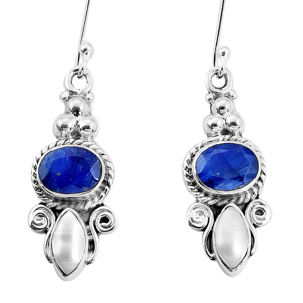 8.77cts natural blue sapphire pearl 925 sterling silver dangle earrings p30645